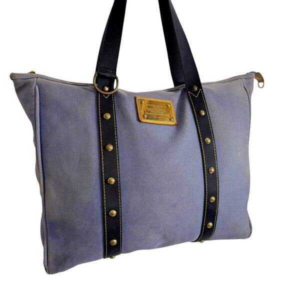 Louis Vuitton Women's Blue Canvas w Leather detail Authentic Antigua Studded Tot - Picture 15 of 15